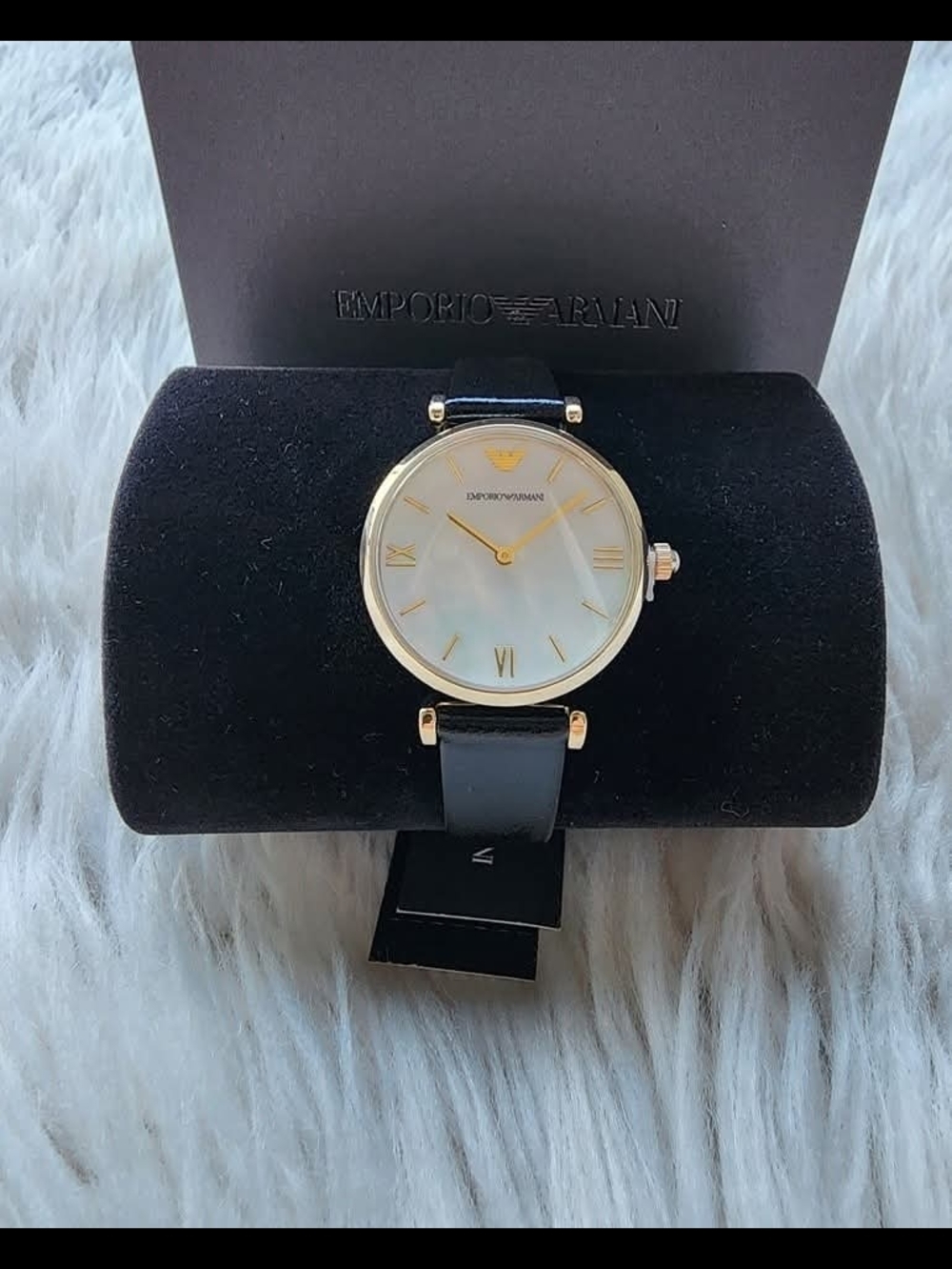 Emporio Armani Women's Gold-Tone Leather Strap Watch - Black Original Brand New